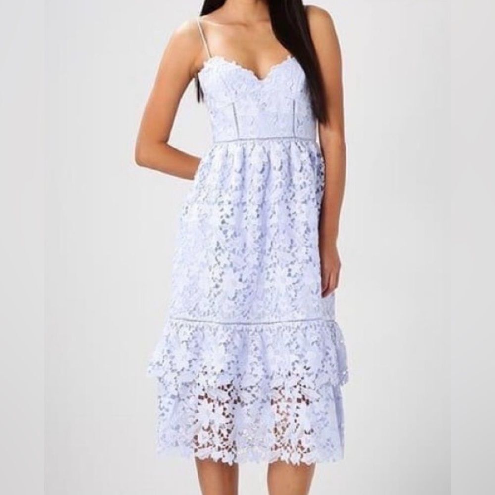 Club Monaco Light Blue Floral Lace Eyelet Spaghetti Strappy Madi‎ Dress Size 4